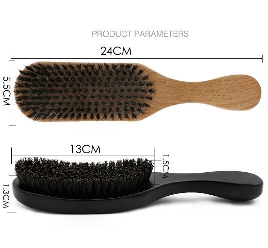 Custom Logo 360 Wave Brush Curved for Men Dark Wood Boar Beard Brush Comb