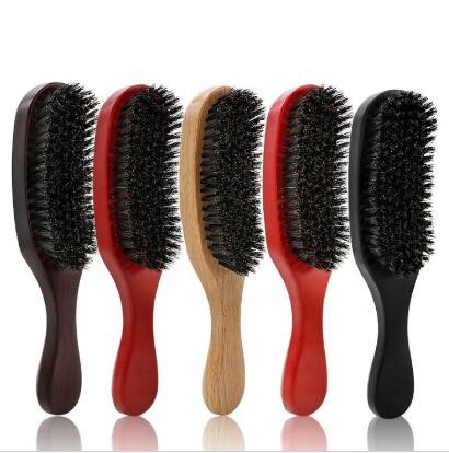 Custom Logo 360 Wave Brush Curved for Men Dark Wood Boar Beard Brush Comb