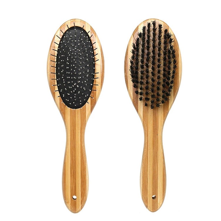 Professional Double Sided Pin & Bristle Bamboo Brush for Dogs & Cats, Grooming Comb Cleans Pets Detangling Comb 