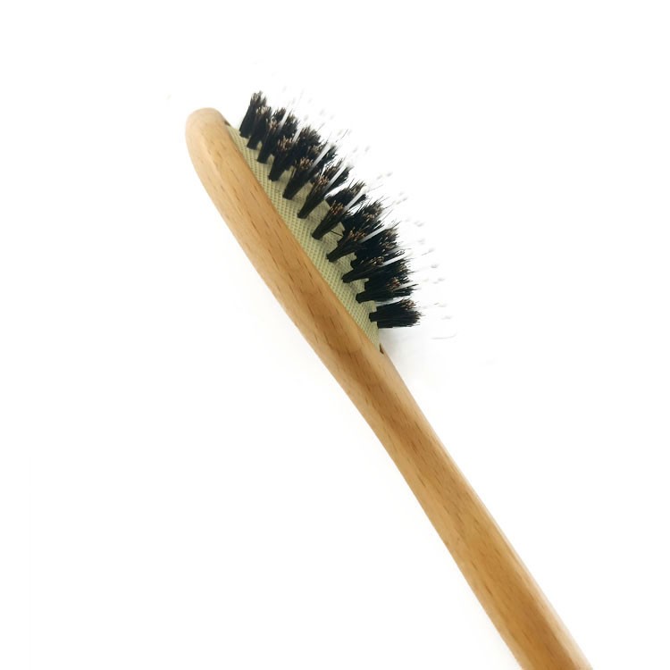 Custom Logo Wooden Hair Detangle Comb Brush With Boar Bristles And Nylon