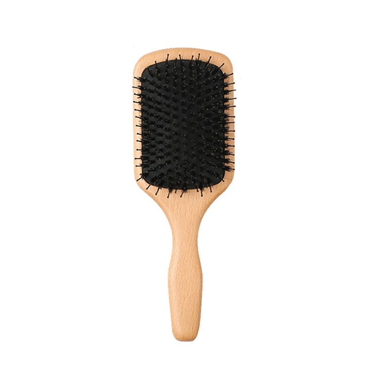 Custom Logo Boar Bristle Detangling Brush Wooden Curly Hair Brush 