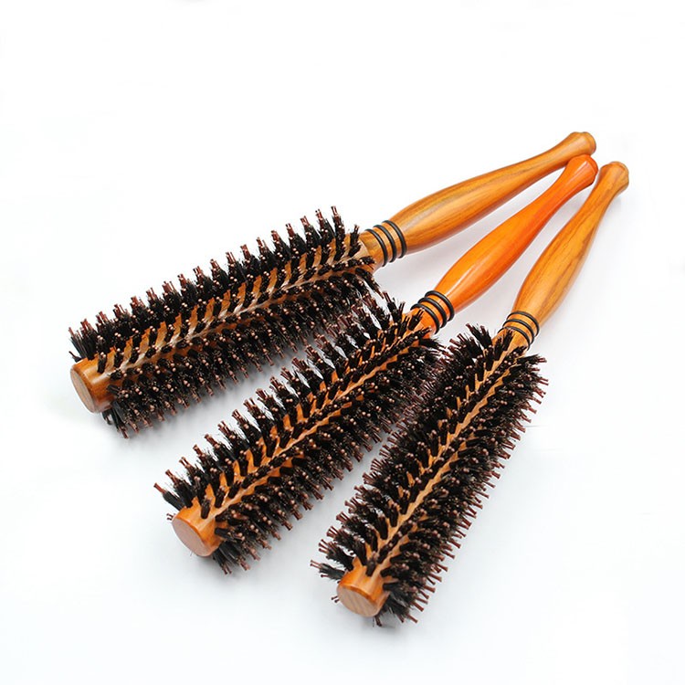 Wooden Rolling Hair Brush For Salon Hairdressing Tools Brush With Nylon And Boar Bristles 