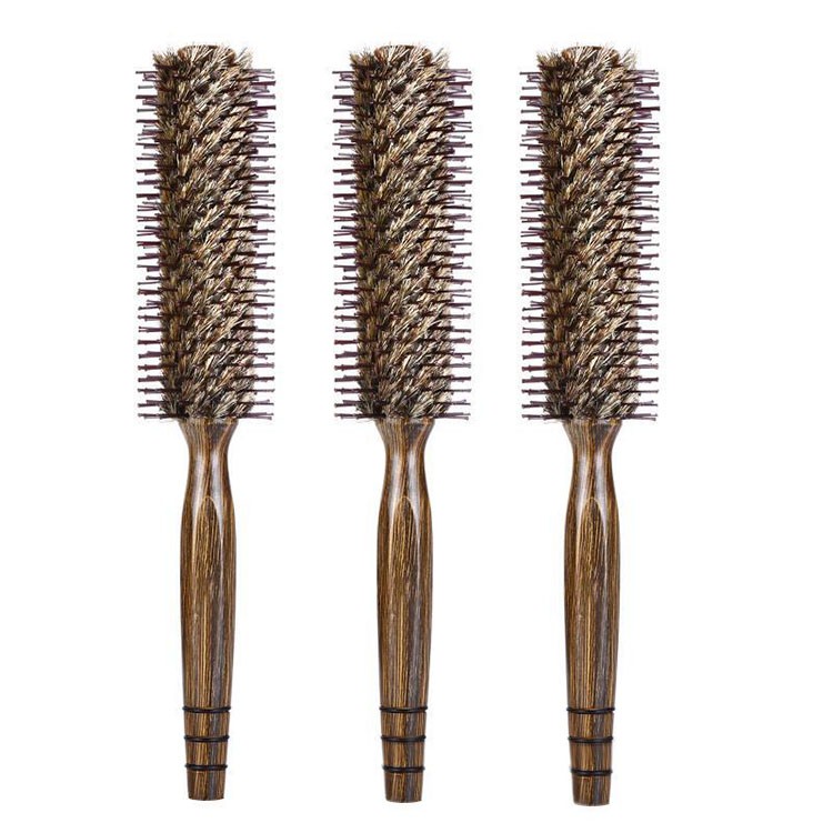 Rolling Hair Brush Natural Wooden Wet Curly Detangle Boar Hair Brush Comb For Salon Hairdressing Tools 