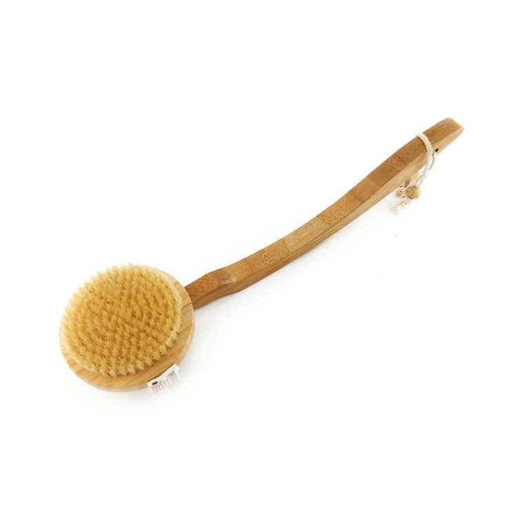 long handle bamboo wood dry & wet body exfoliating brushes shower brush