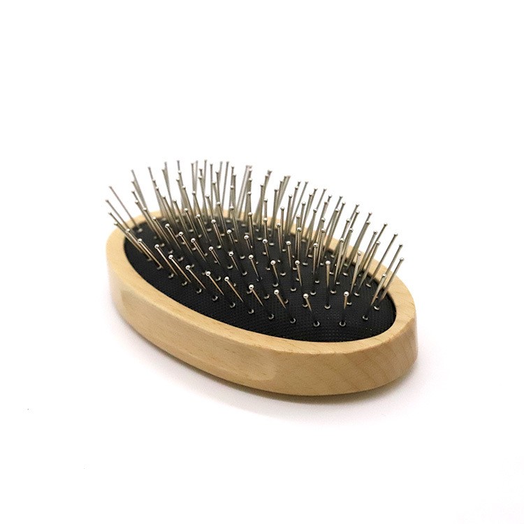 Hand Held Travel Size Metal Bristle Palm Hair Brush Wood Handle Detangling Hair Brush Combs