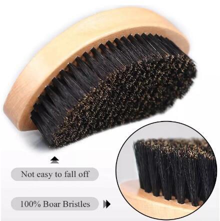 Medium Hard 360 Wave Brush Curved Palm Brush Made with Boar Hair Bristles and Nature Wood